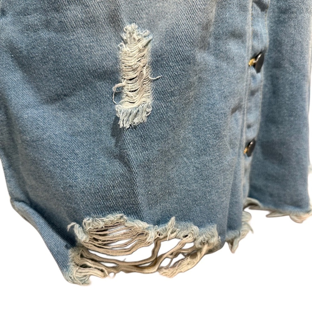 NEW Raw Hem Denim Cotton Jean Jacket Distressed Frayed Hem Front Button Closure - Picture 11 of 16